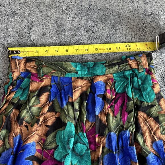 Leslie Fay Sportswear Size 14 Rayon Floral Pleated Skirt Teal Purple Modest Midi - Picture 2 of 6